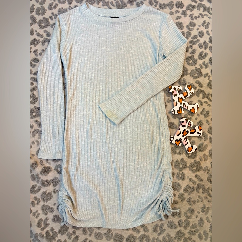 Light Grey Ribbed Long Sleeve Dress